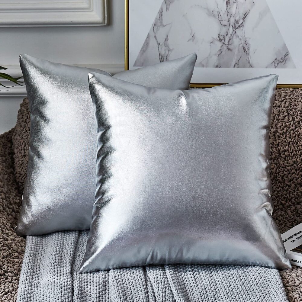 8394 Sparkling Silver Grey Pillows, Decorative Pillow Cases,22x22 Inch